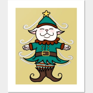 Catmas Elf - Meowy Christmas Tree Posters and Art